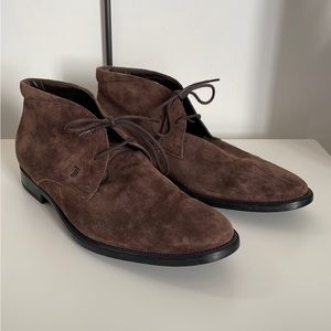 Tod’s Mens Lace Up Dress Boots, Brown Suede, Size 8